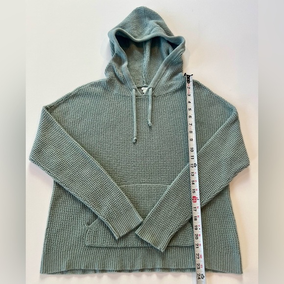 aerie Sage Waffleknit Sweater Green Hooded Sweatshirt Pockets Size Small - Picture 4 of 14